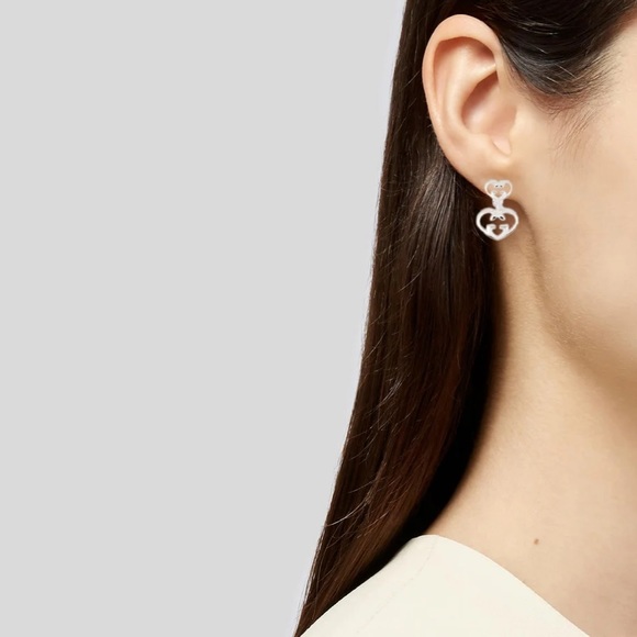 Gucci Love Britt Double Heart Drop Earrings Interlocking G Authentic - Picture 7 of 7